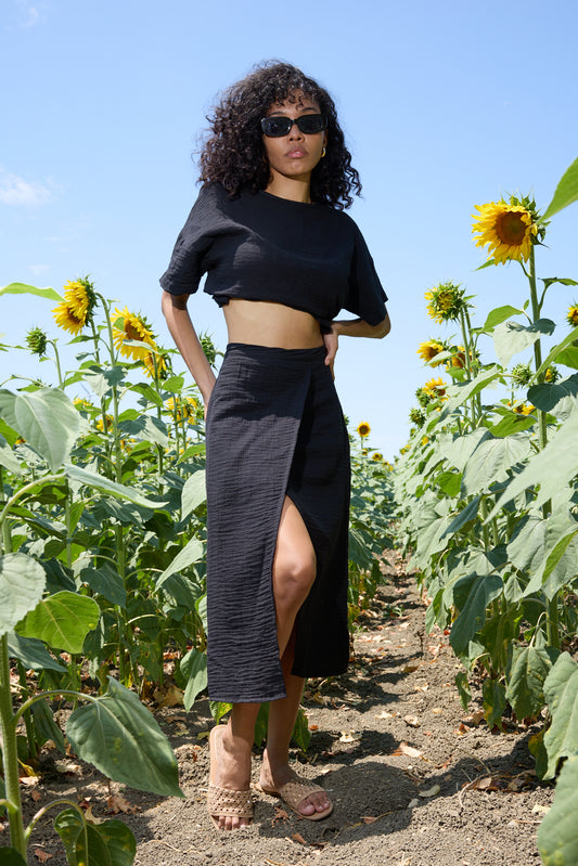 Midnight Breeze – Double Layered Muslin Slit Skirt