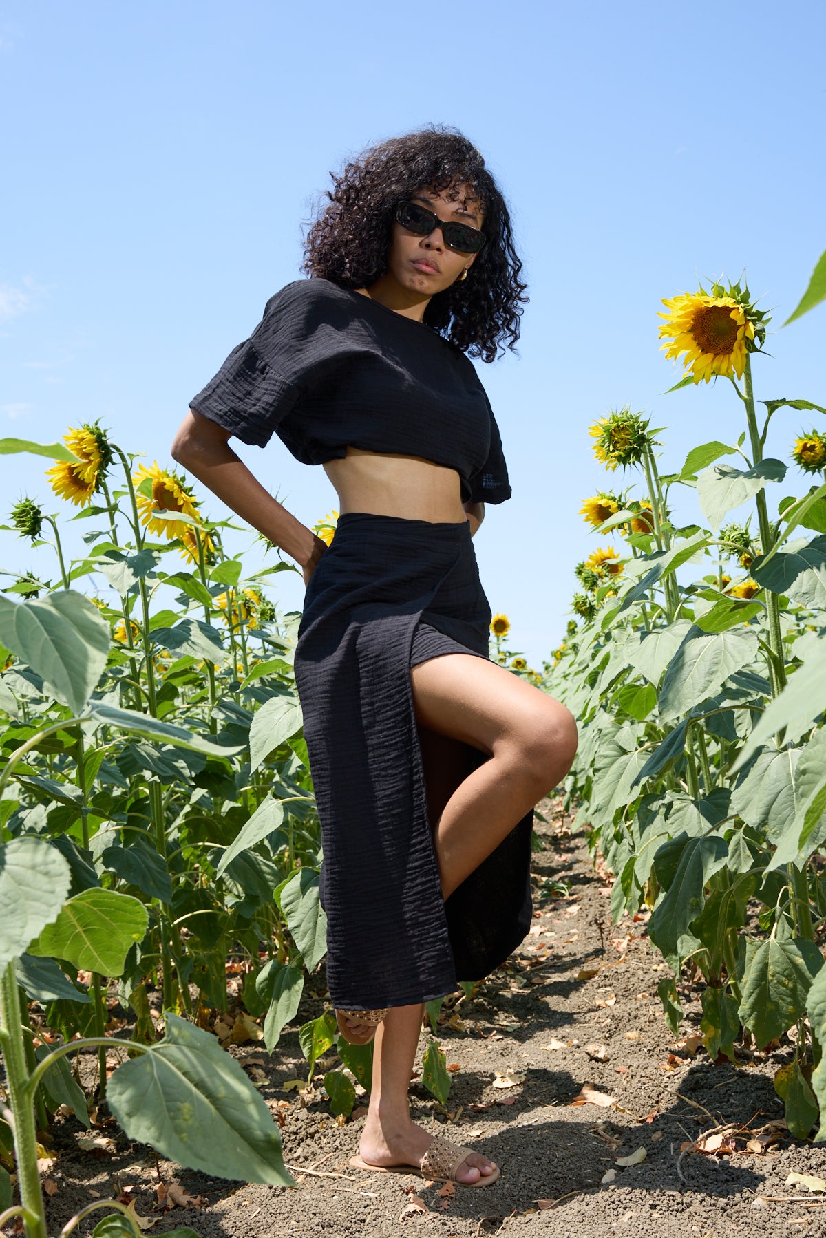 Midnight Breeze – Double Layered Muslin Slit Skirt