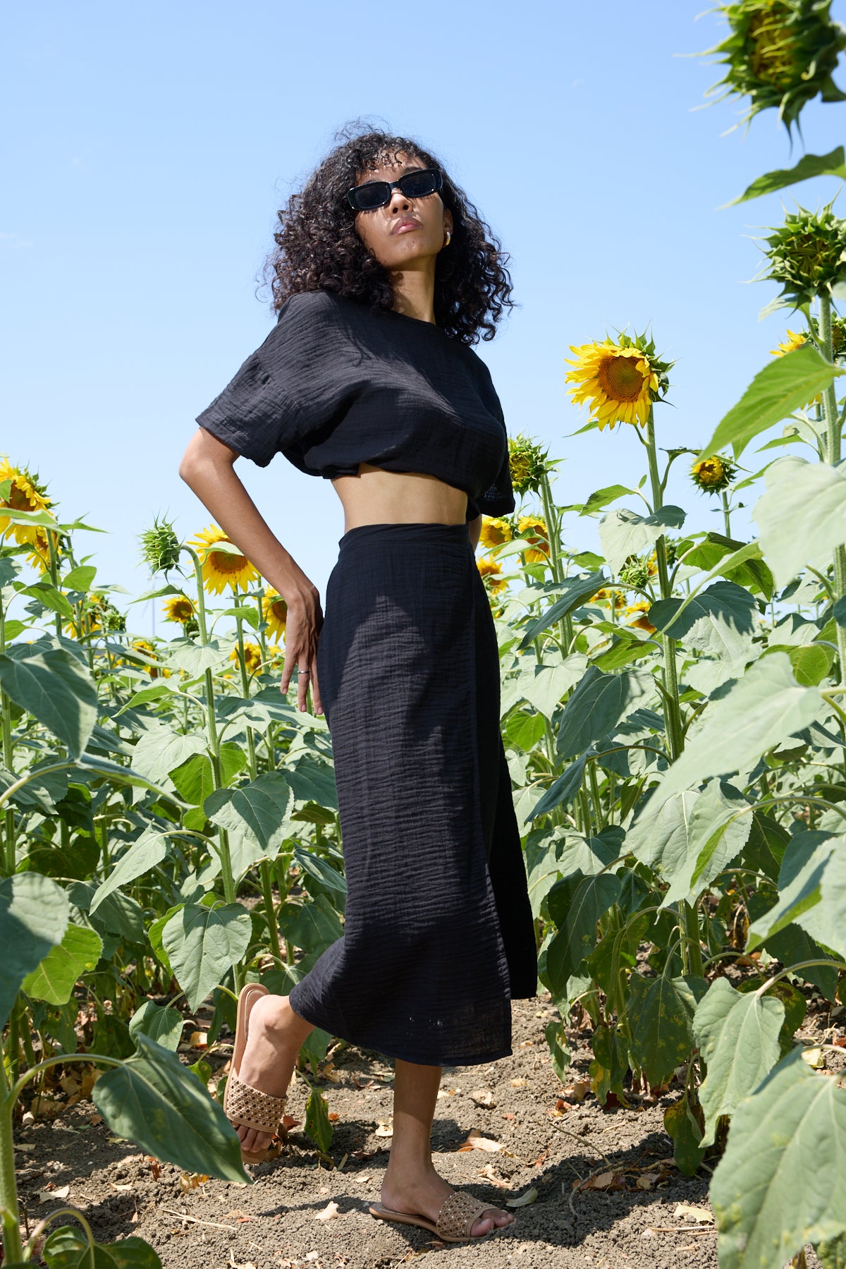 Midnight Breeze – Double Layered Muslin Slit Skirt