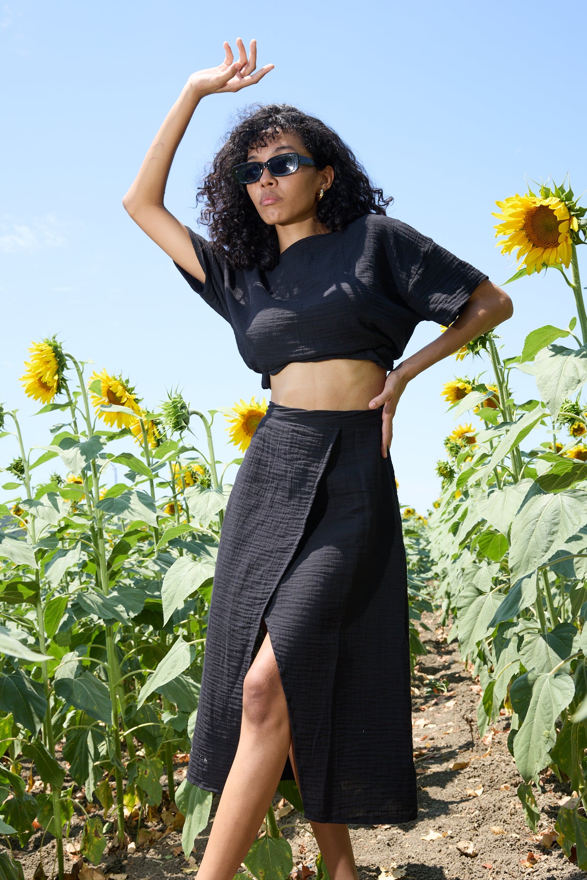 Midnight Breeze – Double Layered Muslin Slit Skirt