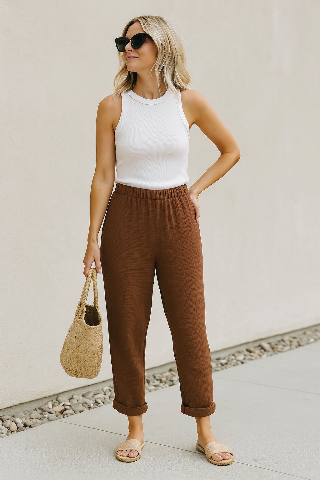 Double Layered Muslin Plain Trousers