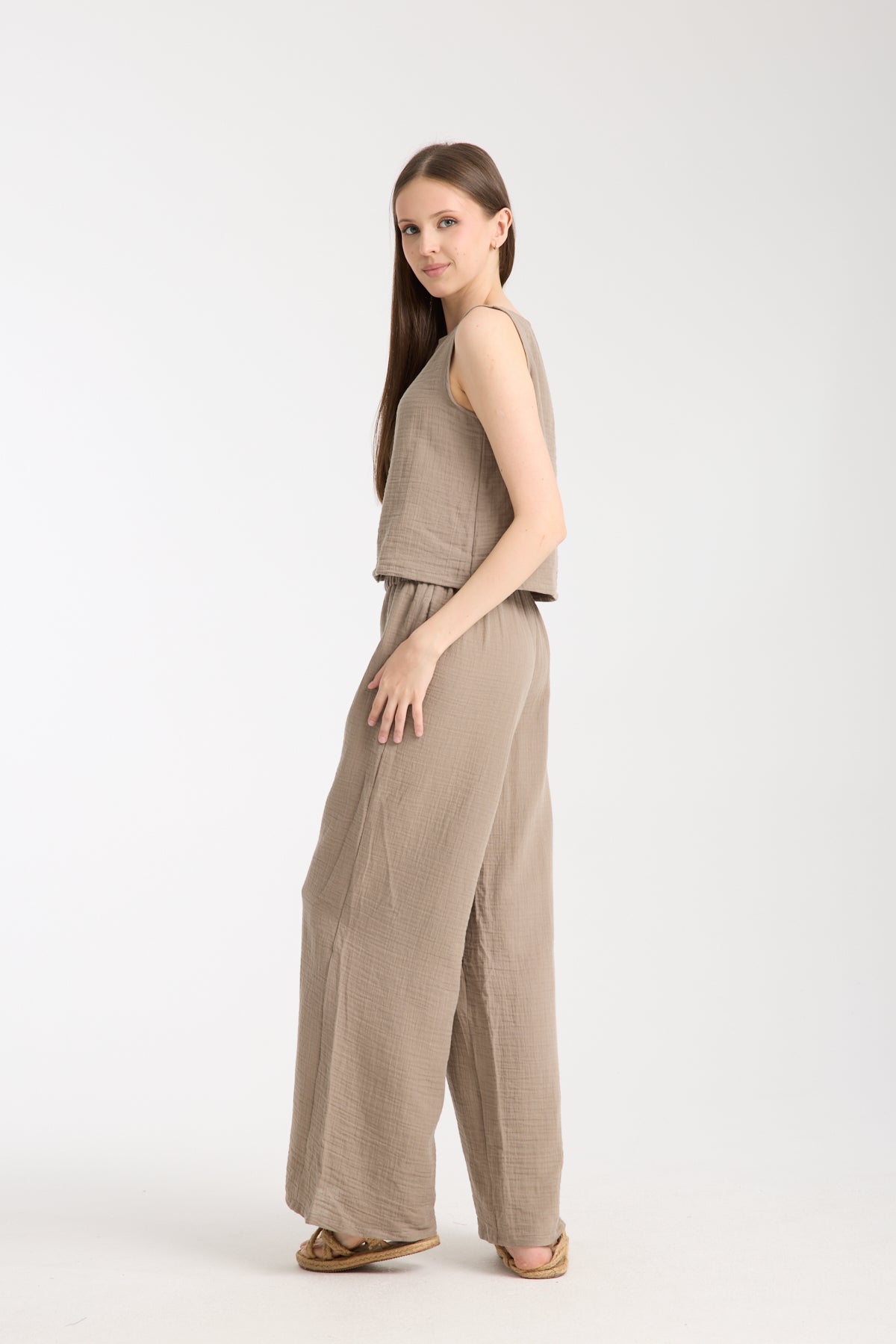 Double Layer Muslin Wide Leg Set