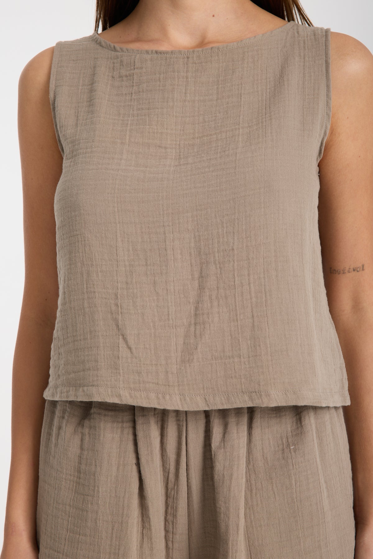 Double Layered Muslin Sleeveless Blouse Shorts Set