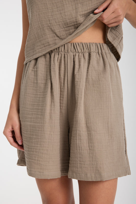Double Layered Muslin Sleeveless Blouse Shorts Set