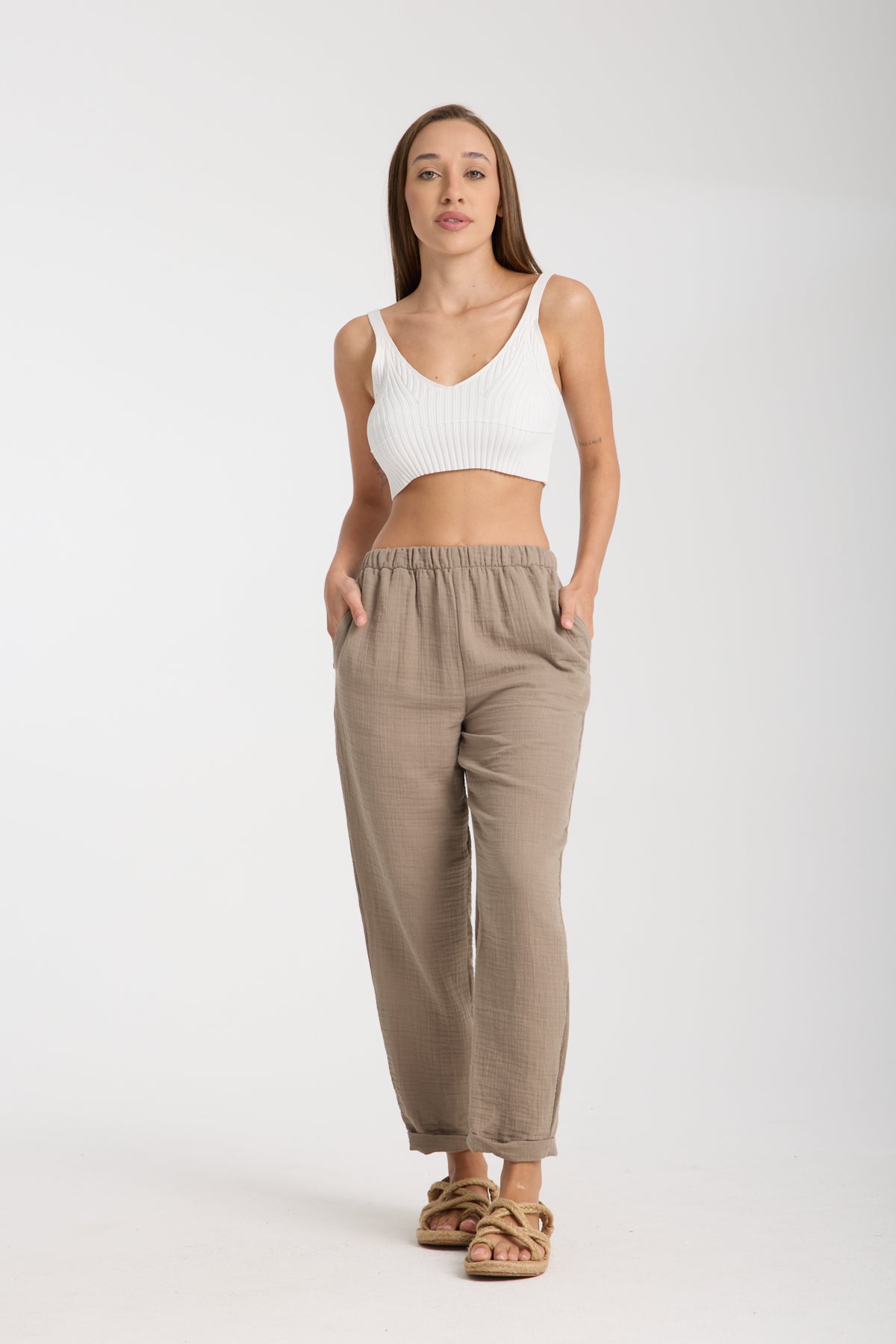Double Layered Muslin Plain Trousers