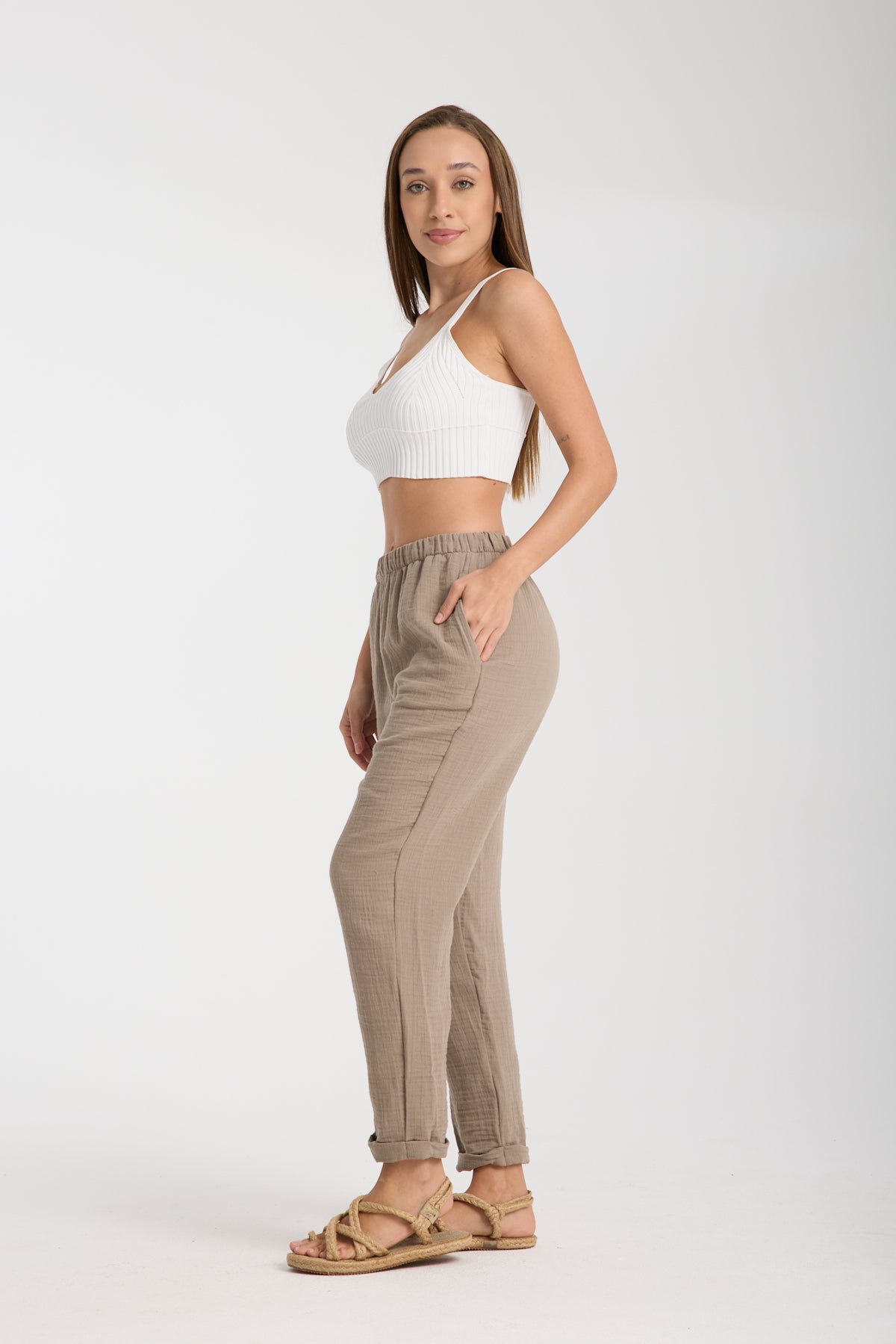 Double Layered Muslin Plain Trousers