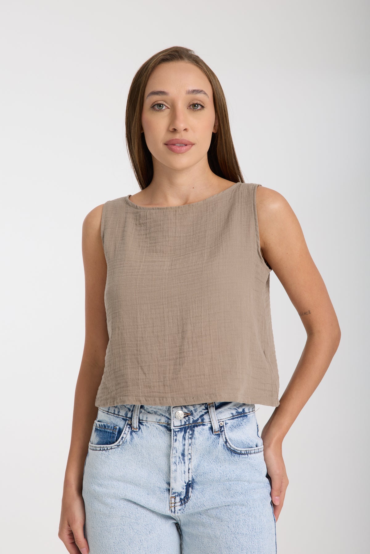 Double Layered Muslin Sleeveless Blouse