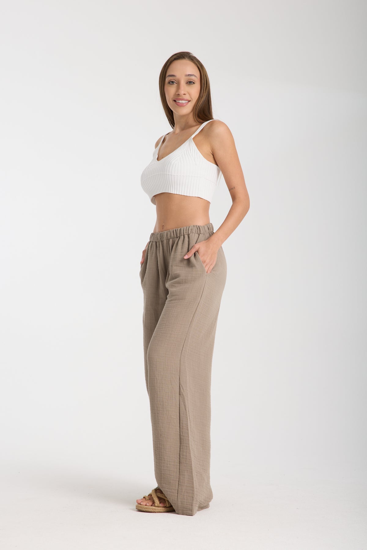 Double Layered Muslin Wide Leg Trousers