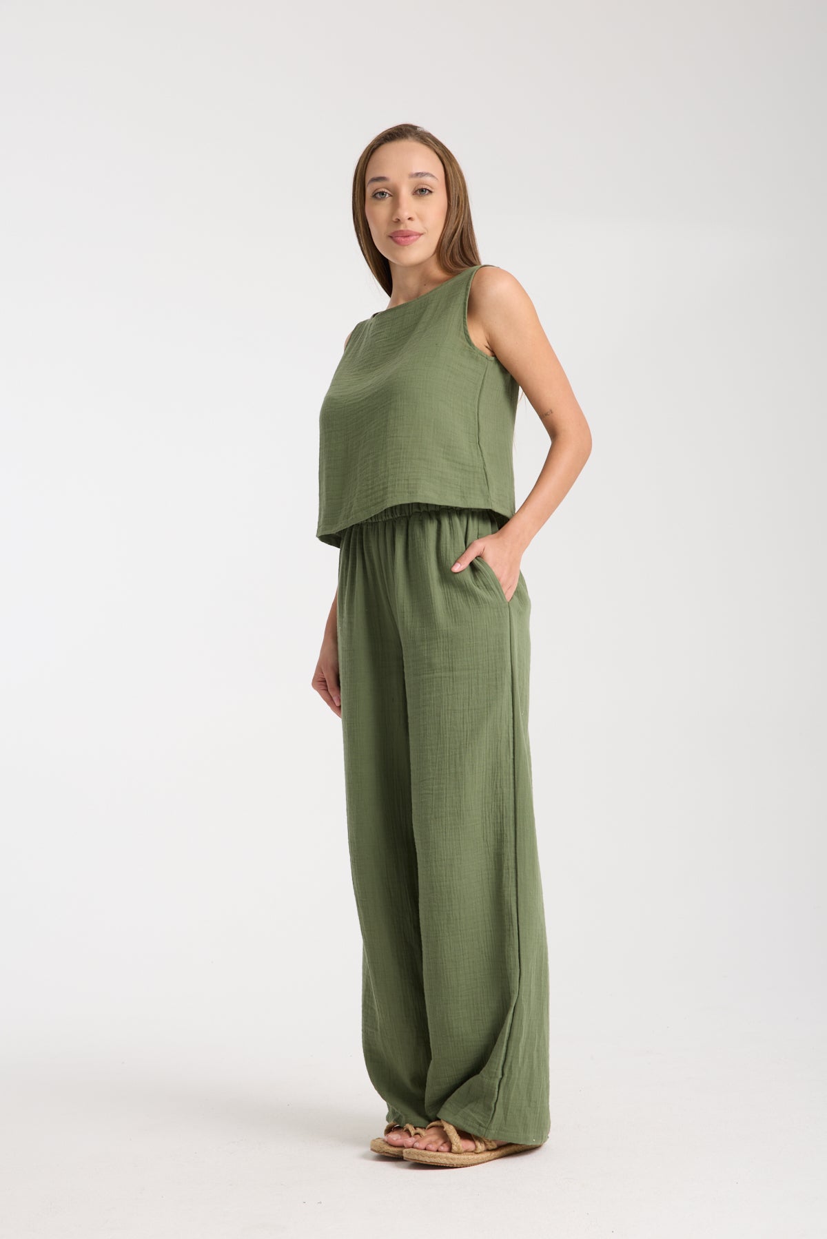 Double Layer Muslin Wide Leg Set