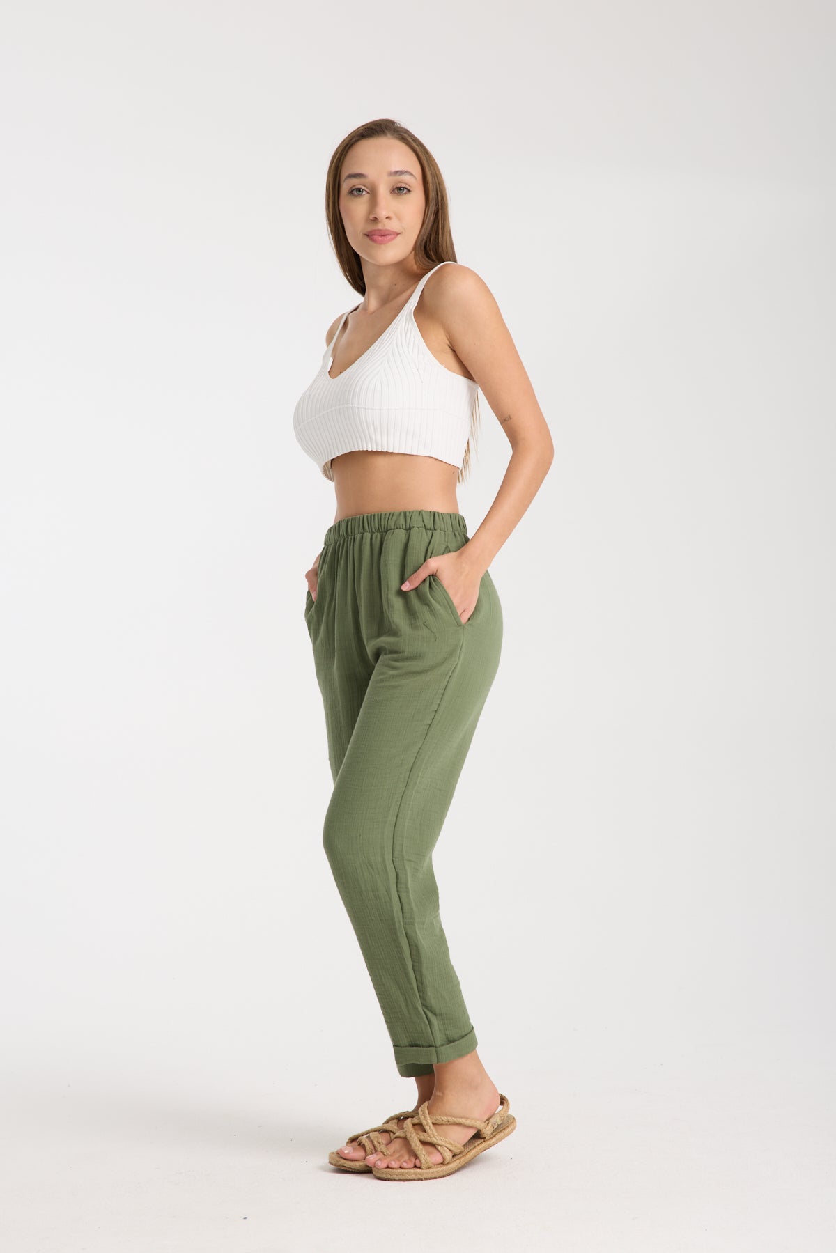 Double Layered Muslin Plain Trousers