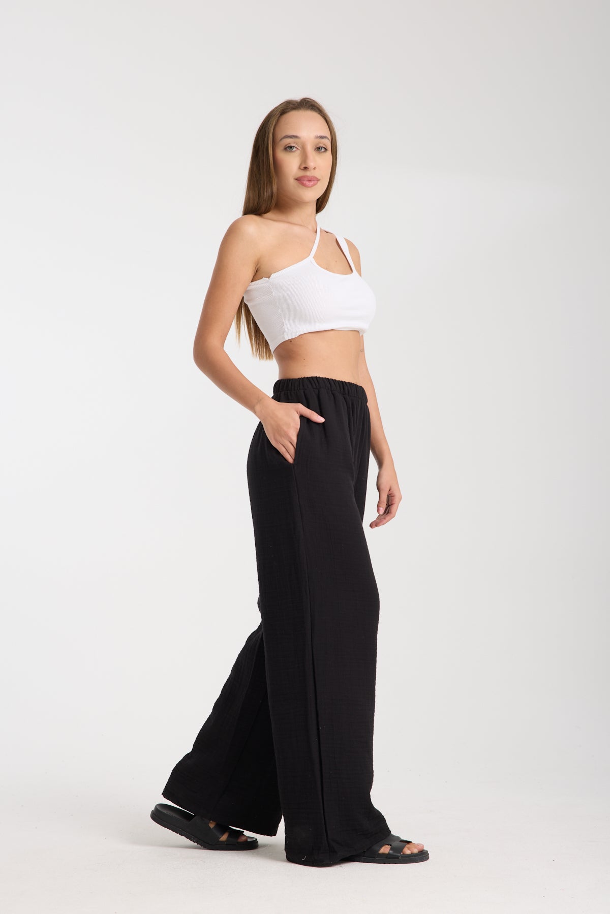 Double Layered Muslin Wide Leg Trousers