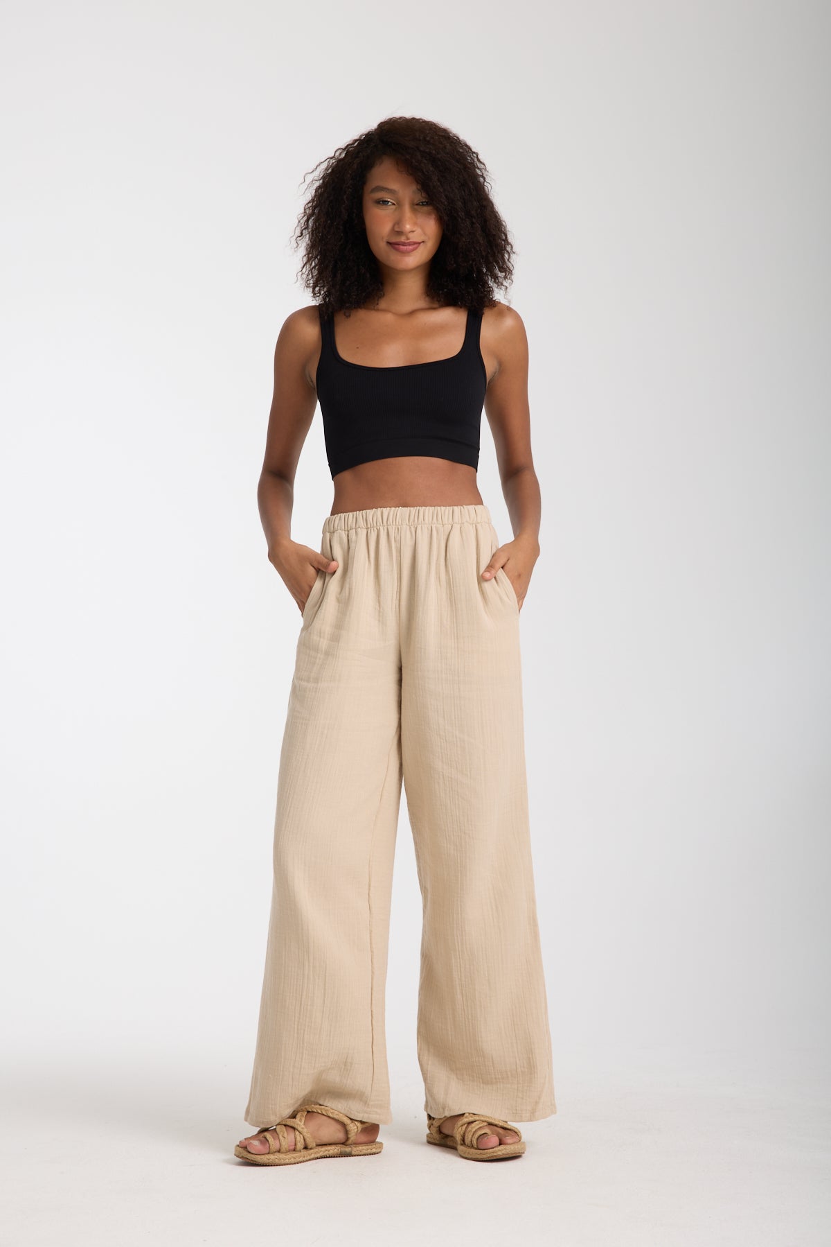 Double Layered Muslin Wide Leg Trousers
