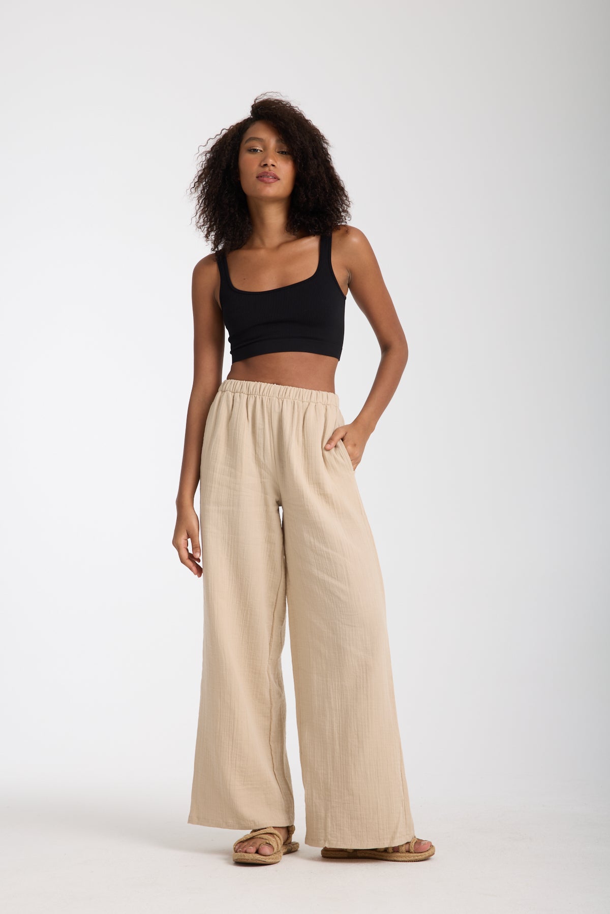 Double Layered Muslin Wide Leg Trousers
