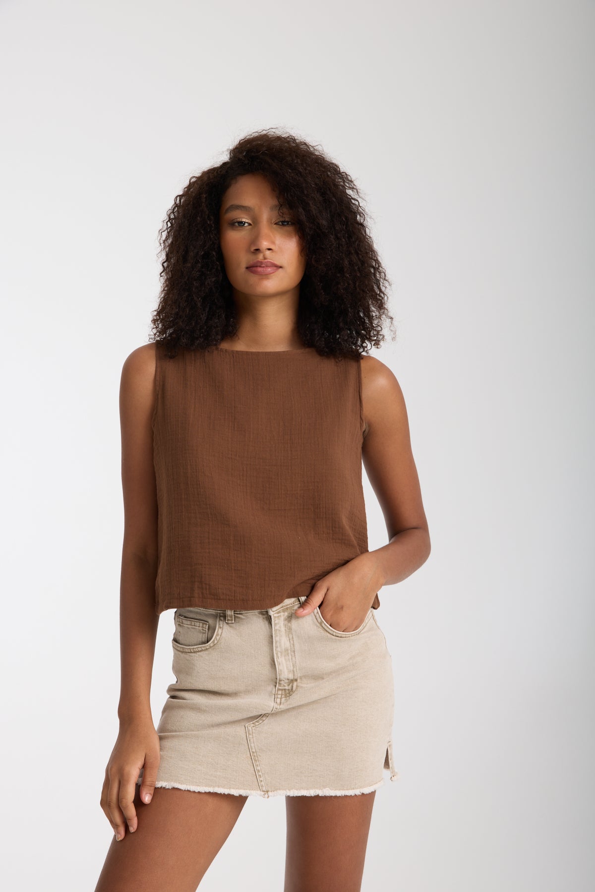 Double Layered Muslin Sleeveless Blouse