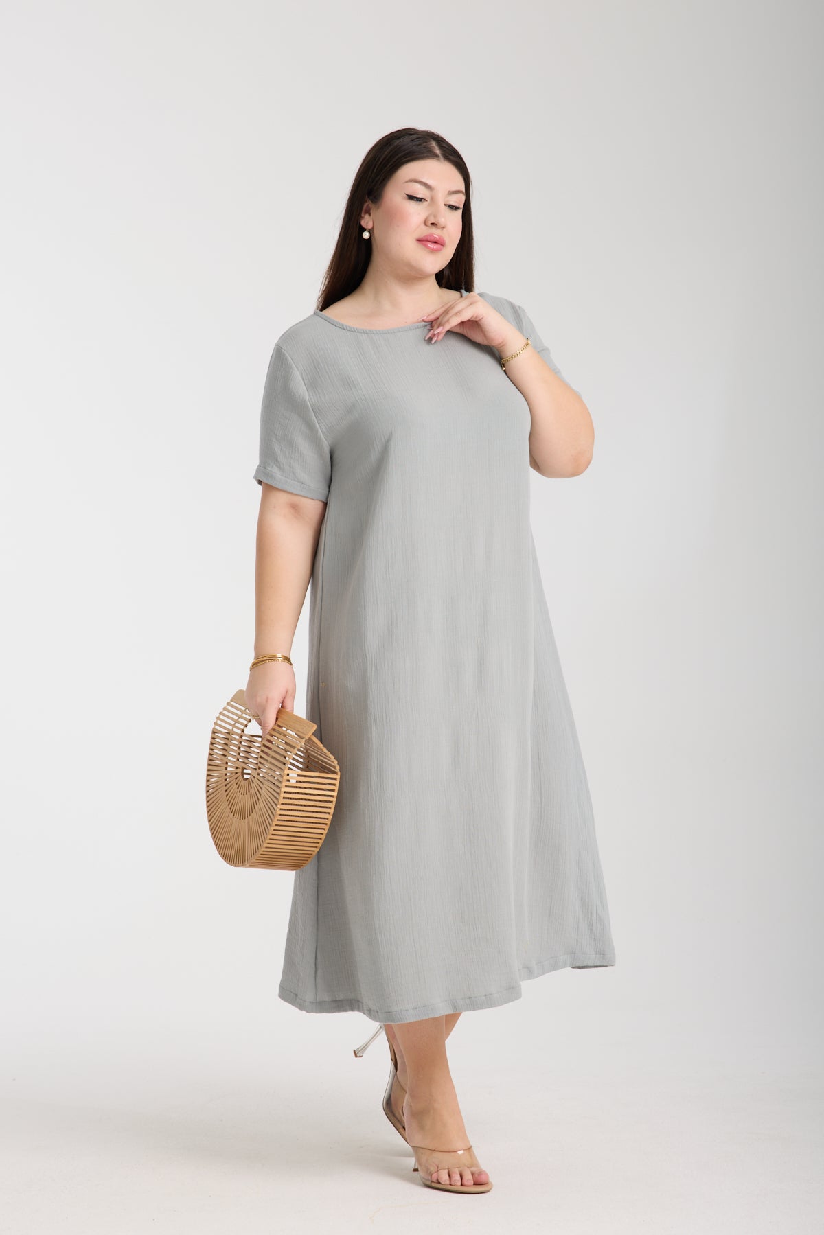 Plus Size Double Layered Muslin A-Line Dress