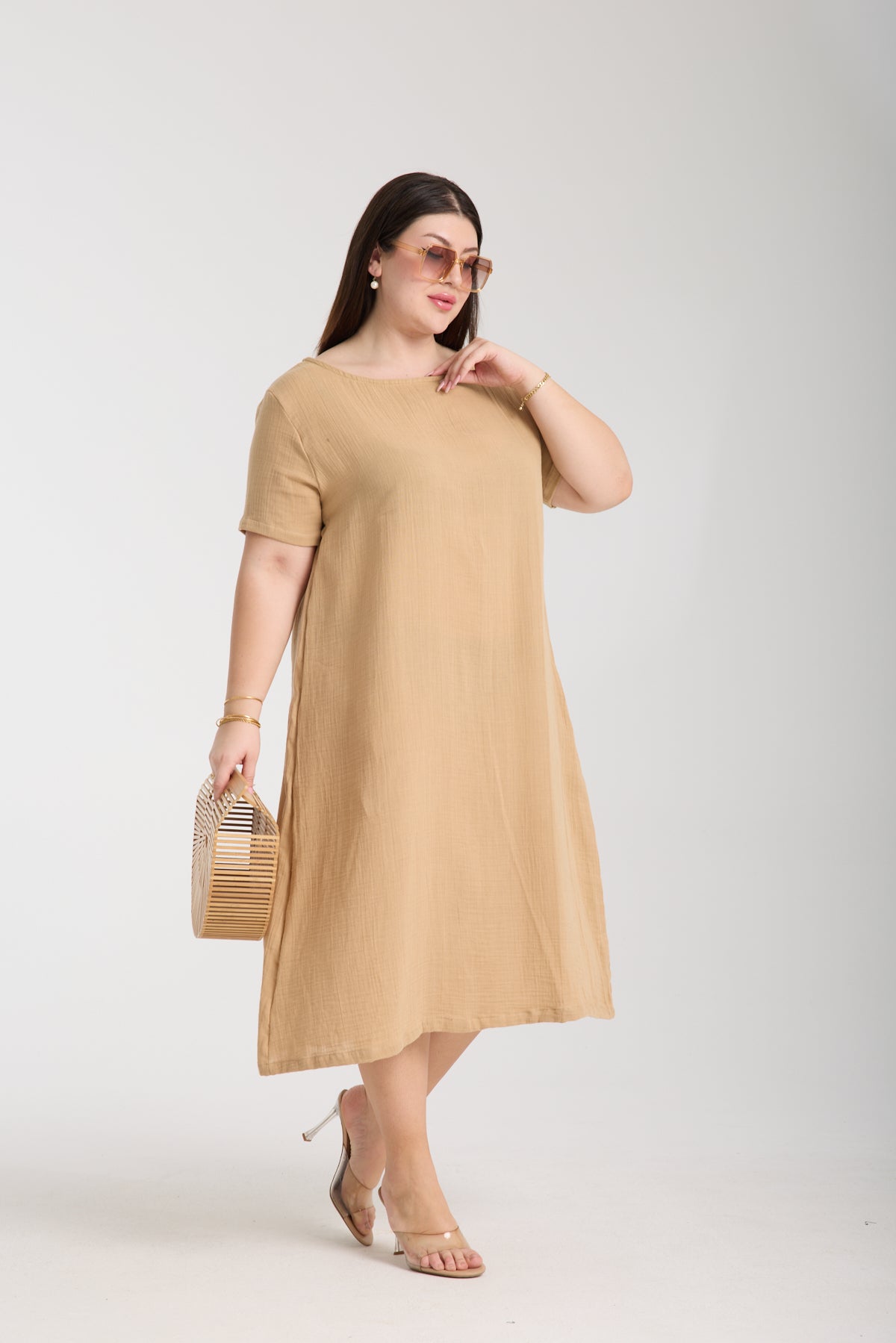 Plus Size Double Layered Muslin A-Line Dress