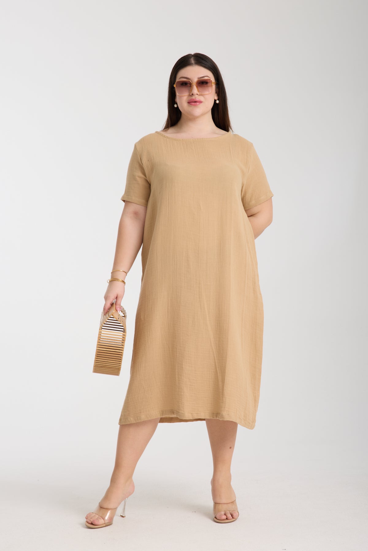 Plus Size Double Layered Muslin A-Line Dress