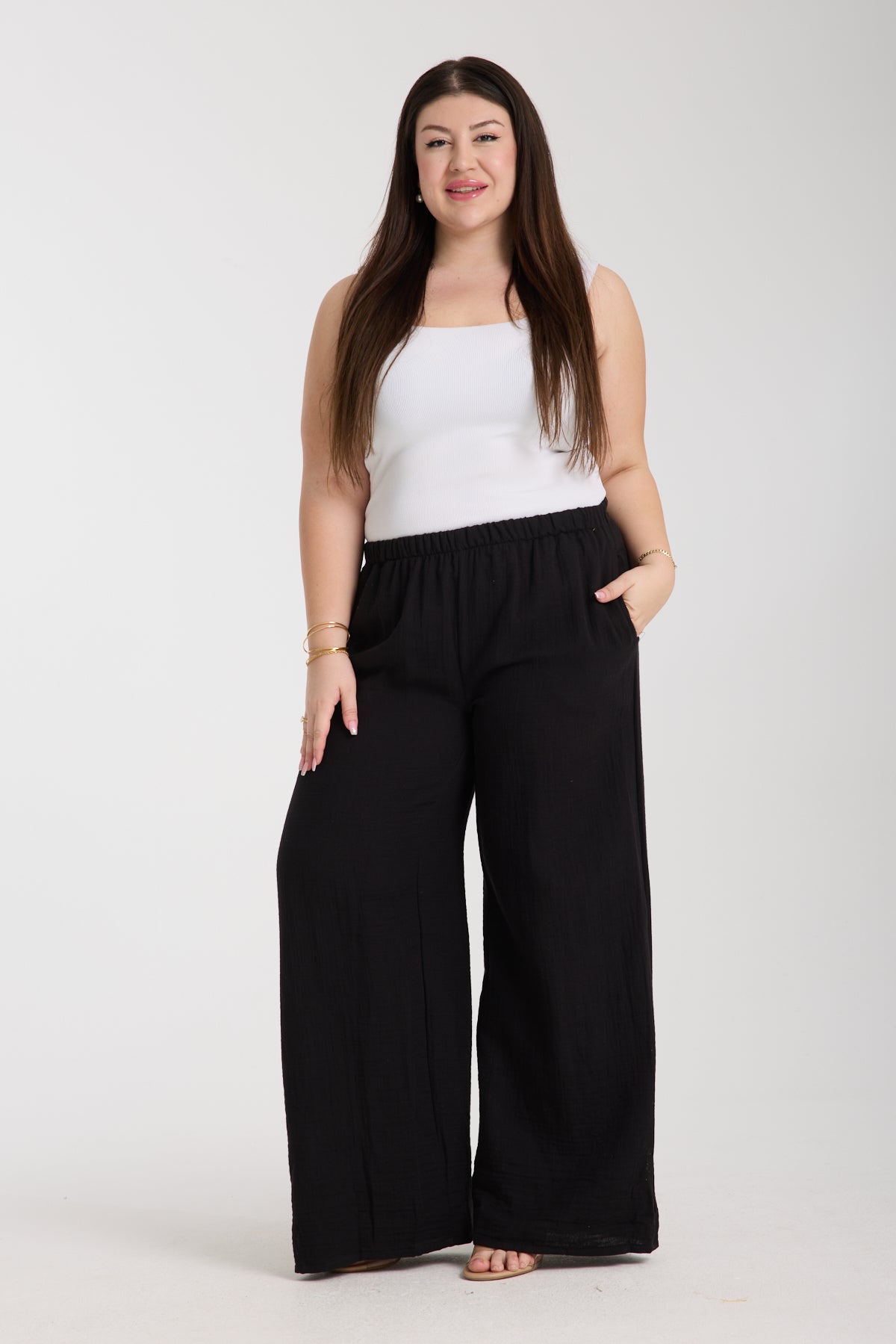 Plus Size Double Layer Muslin Wide Leg Trousers
