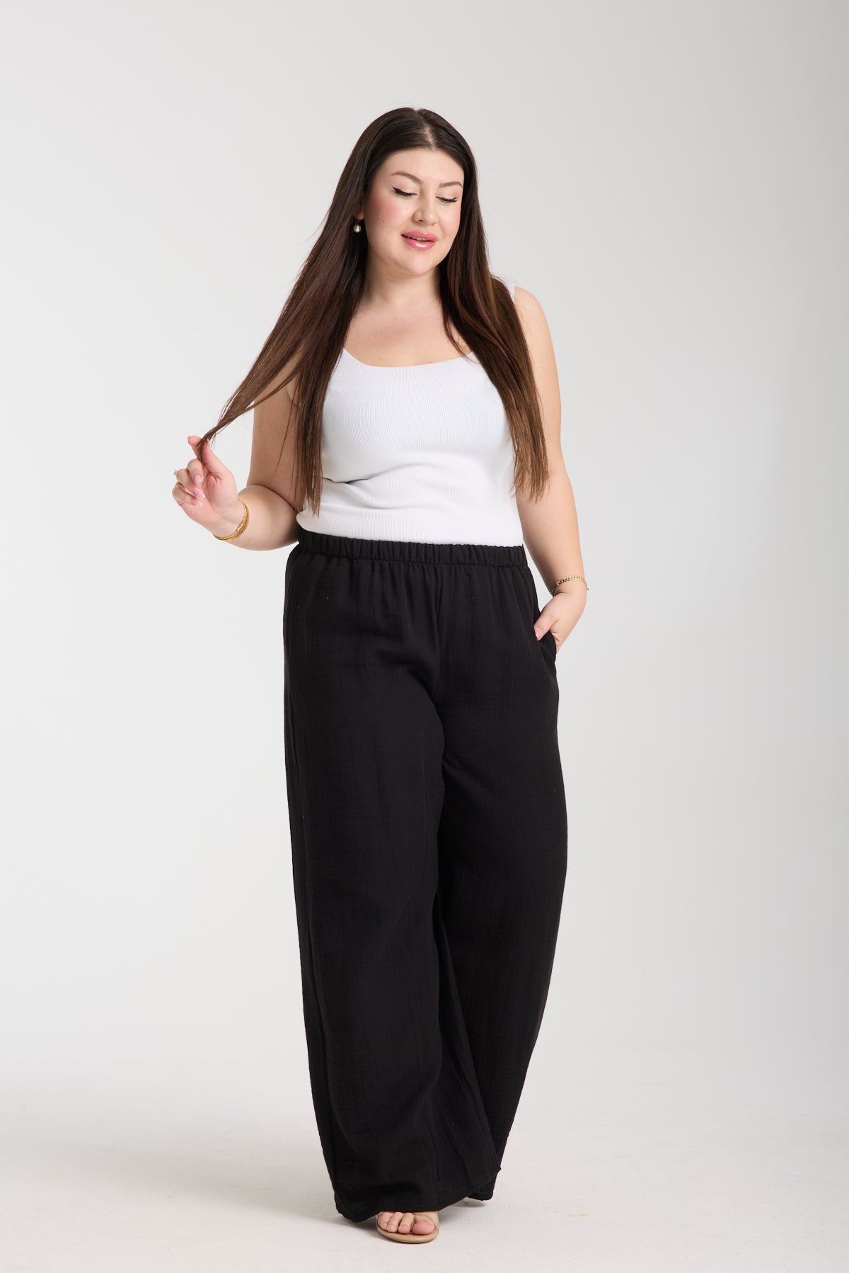 Plus Size Double Layer Muslin Wide Leg Trousers