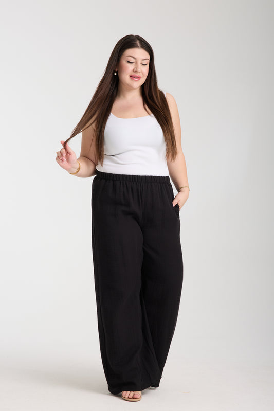 Plus Size Double Layer Muslin Wide Leg Trousers