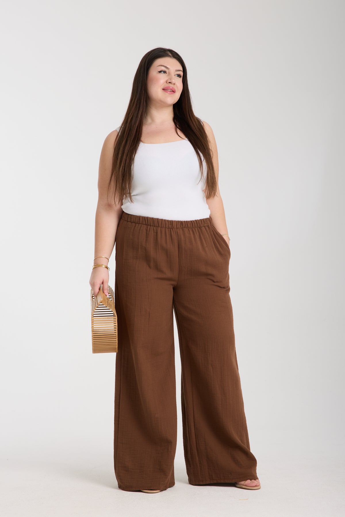 Plus Size Double Layer Muslin Wide Leg Trousers