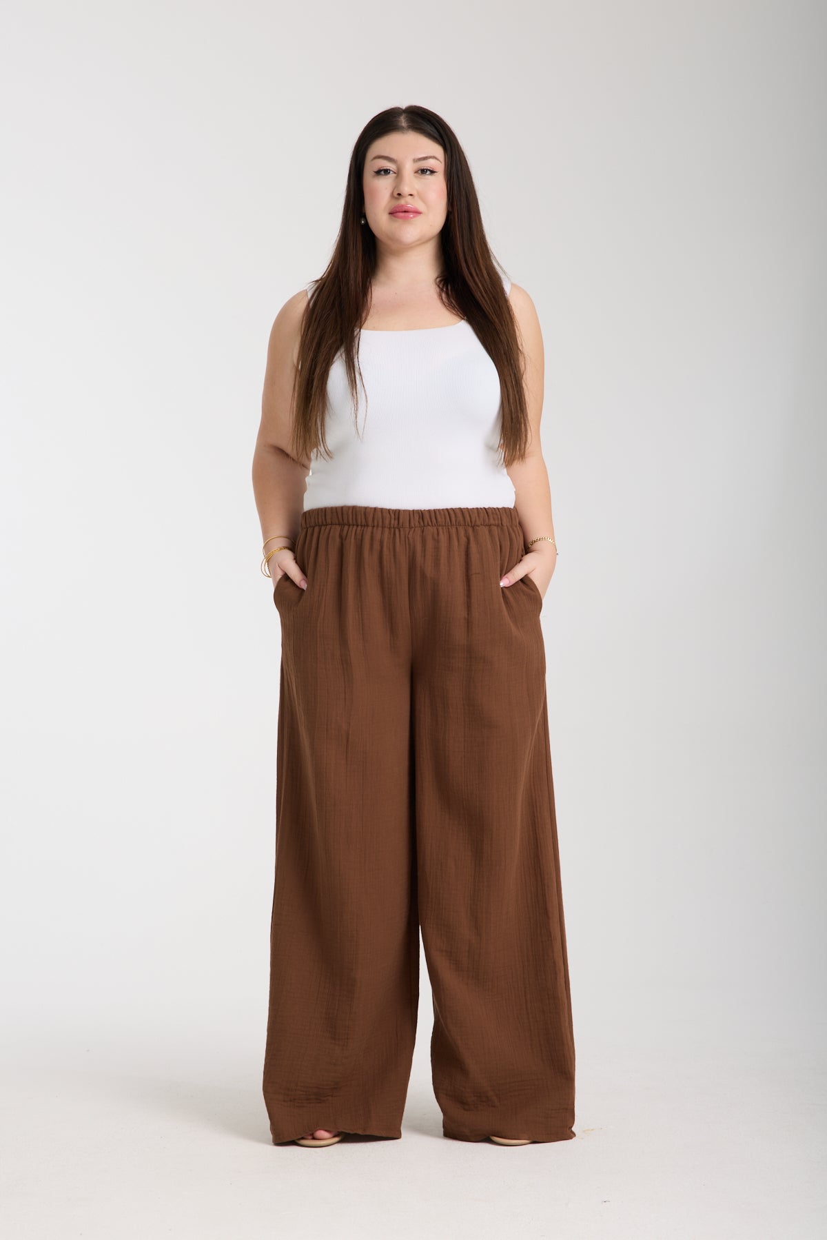 Plus Size Double Layer Muslin Wide Leg Trousers