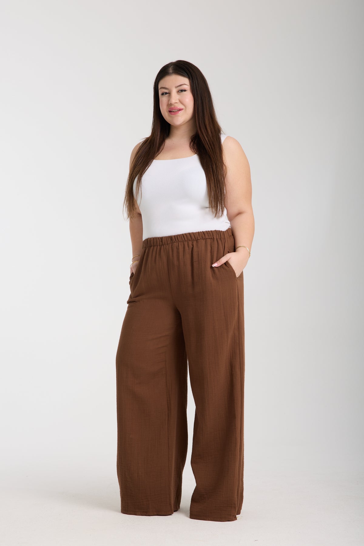 Plus Size Double Layer Muslin Wide Leg Trousers