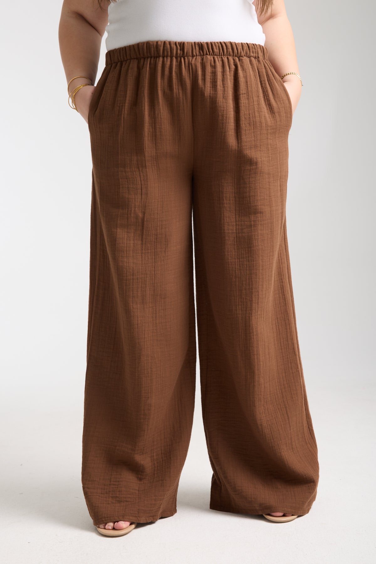 Plus Size Double Layer Muslin Wide Leg Trousers