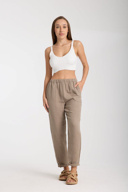 Double Layered Muslin Plain Trousers