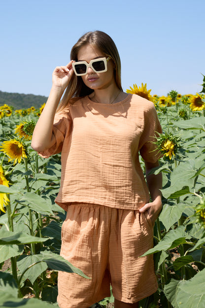 Double Layered Muslin T-Shirt & Shorts Set