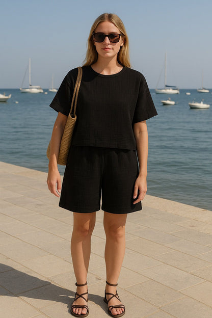 Double Layered Muslin T-Shirt & Shorts Set