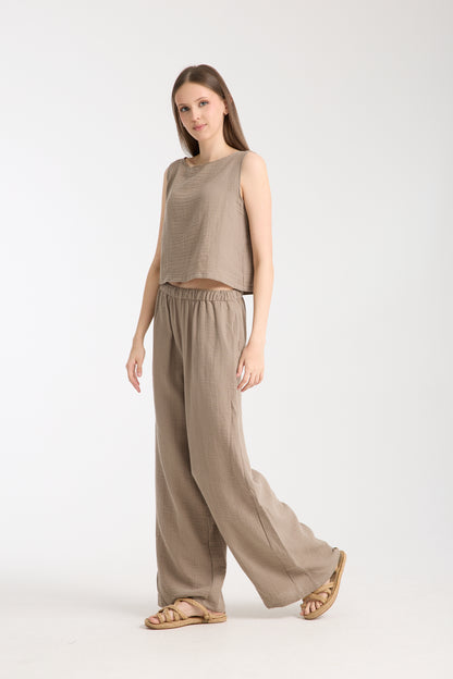 Double Layer Muslin Wide Leg Set