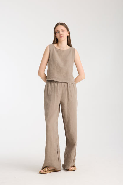 Double Layer Muslin Wide Leg Set