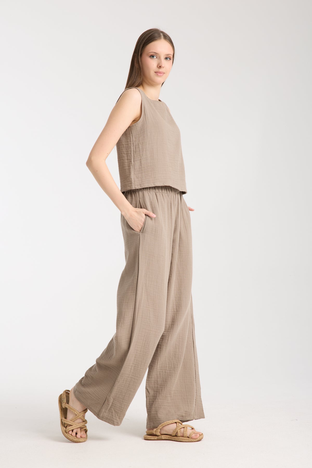 Double Layer Muslin Wide Leg Set