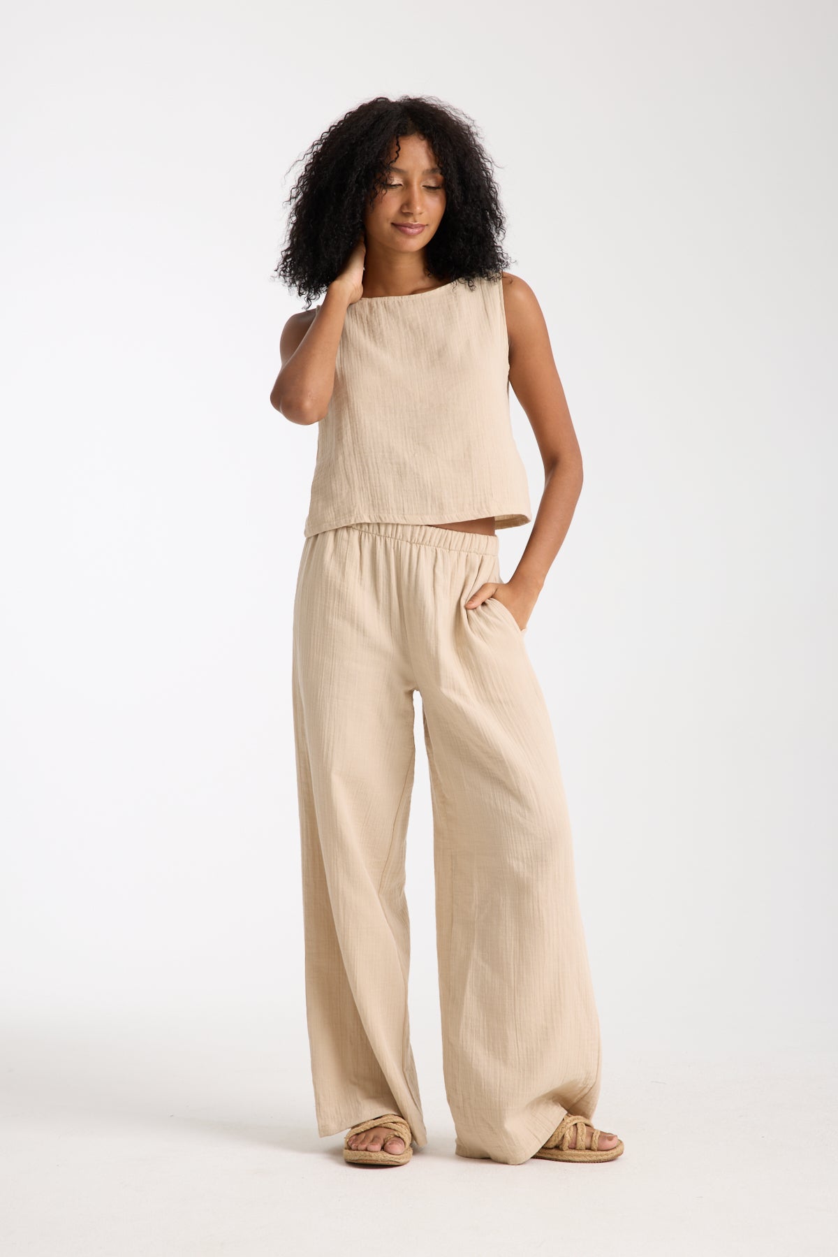 Double Layer Muslin Wide Leg Set
