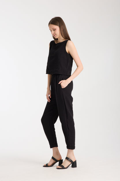 Double Layered Muslin Sleeveless Blouse and Plain Trouser Set