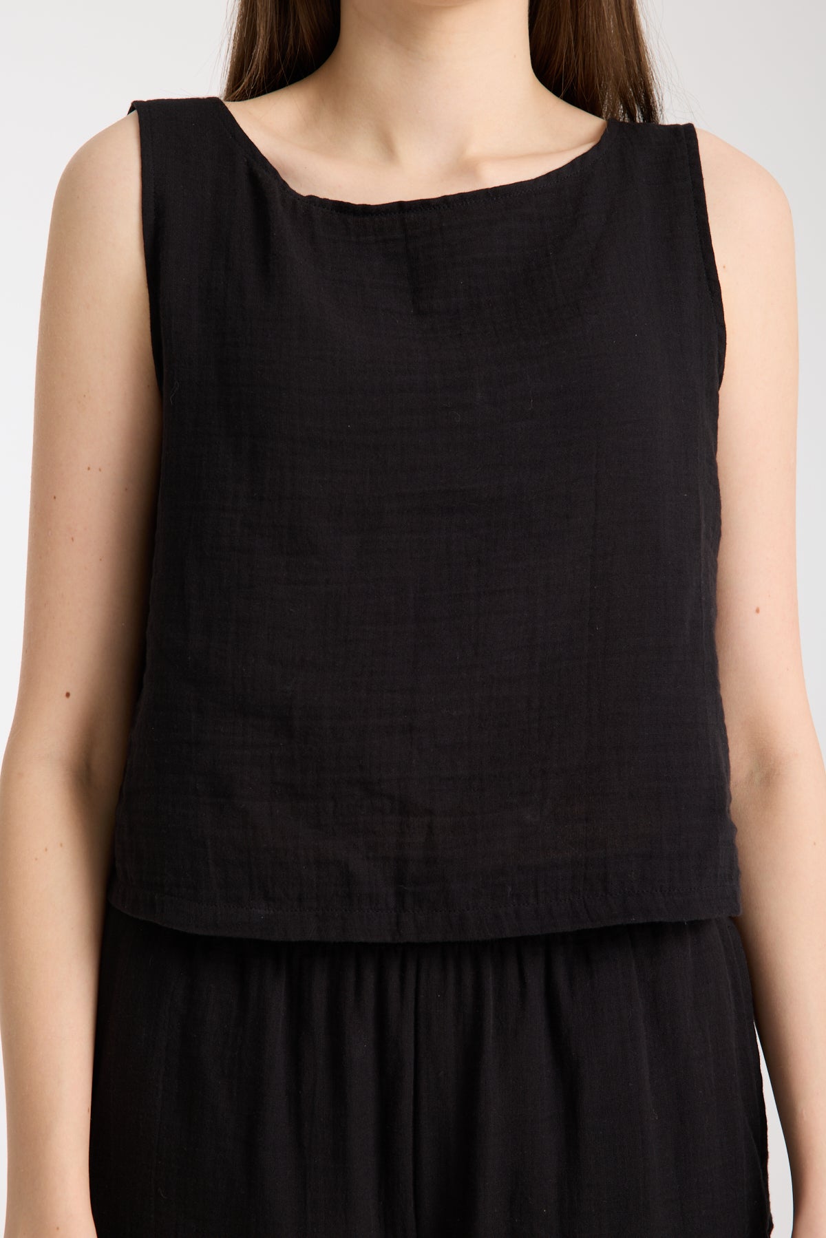 Double Layered Muslin Sleeveless Blouse and Plain Trouser Set