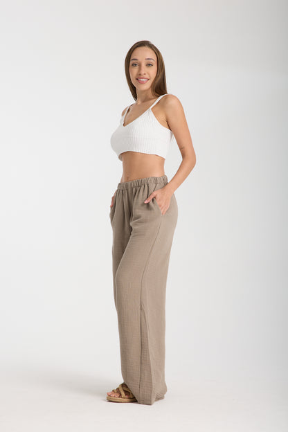Double Layered Muslin Wide Leg Trousers
