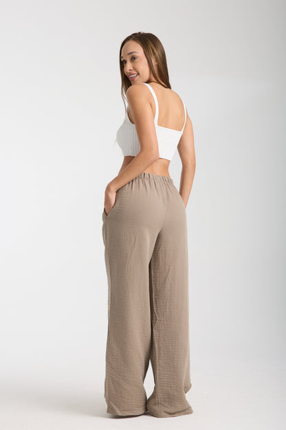 Double Layered Muslin Wide Leg Trousers
