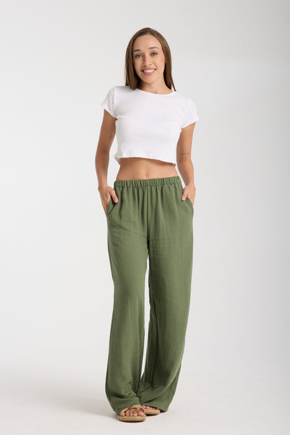 Double Layered Muslin Wide Leg Trousers