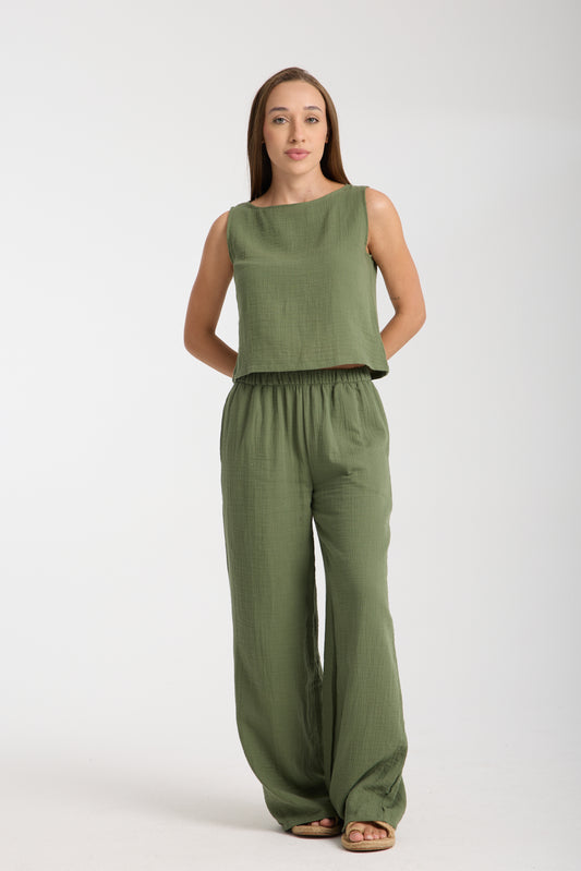 Double Layer Muslin Wide Leg Set