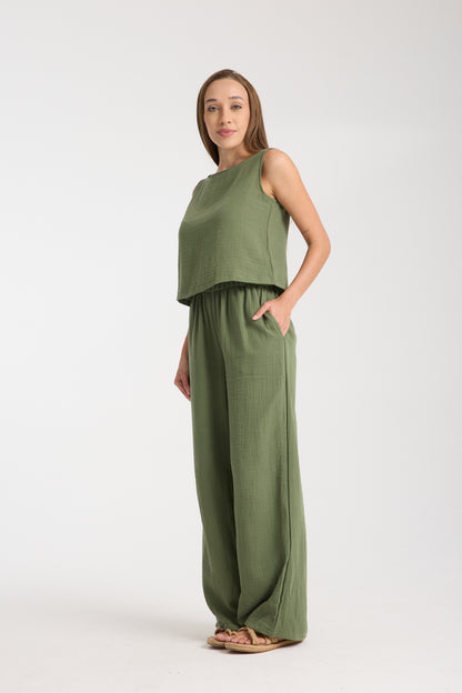 Double Layer Muslin Wide Leg Set
