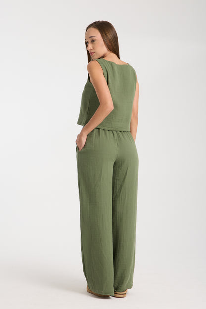 Double Layer Muslin Wide Leg Set