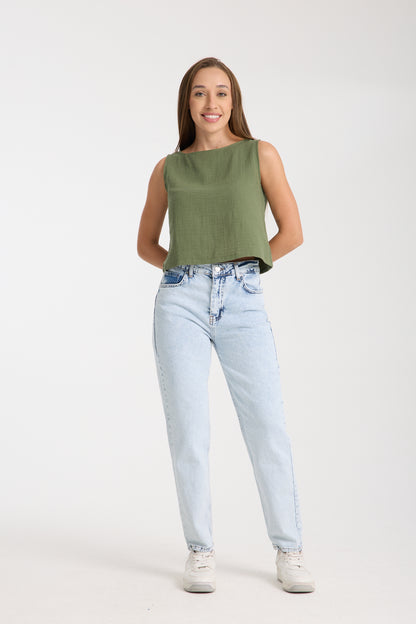 Double Layered Muslin Sleeveless Blouse
