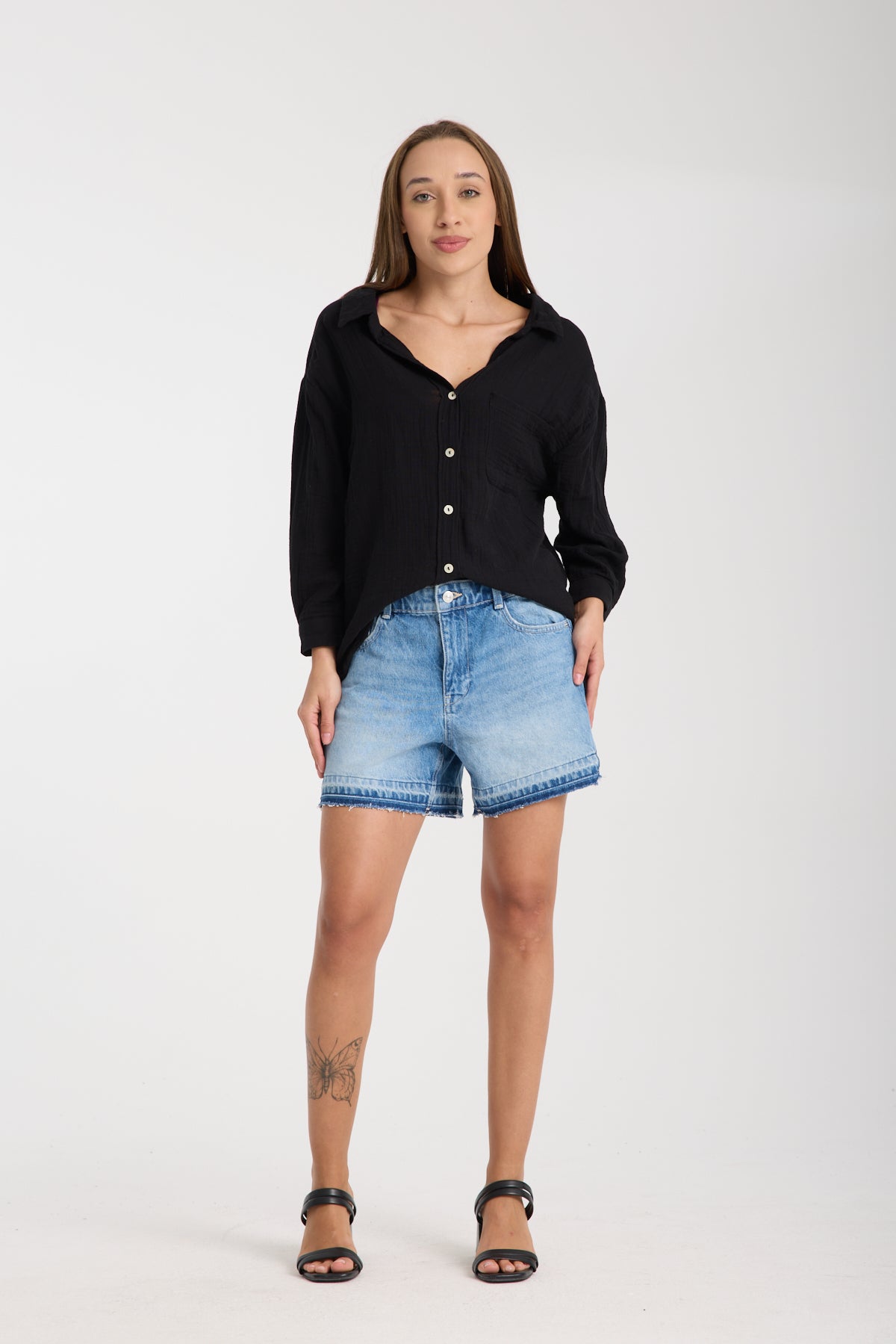 Double Layered Low Collar Muslin Shirt