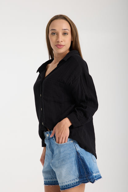 Double Layered Low Collar Muslin Shirt