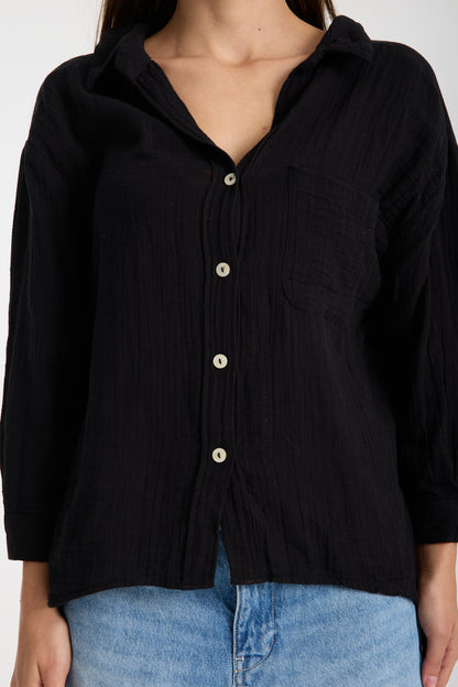 Double Layered Low Collar Muslin Shirt