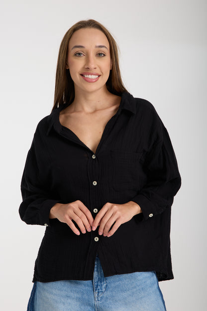Double Layered Low Collar Muslin Shirt