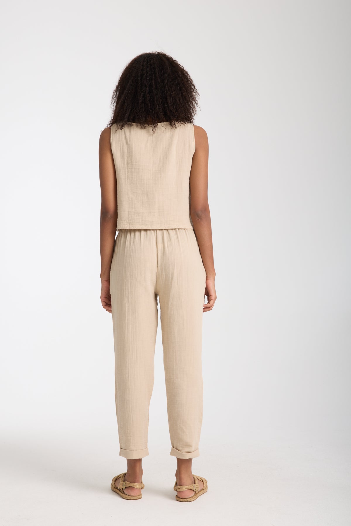 Double Layered Muslin Sleeveless Blouse and Plain Trouser Set