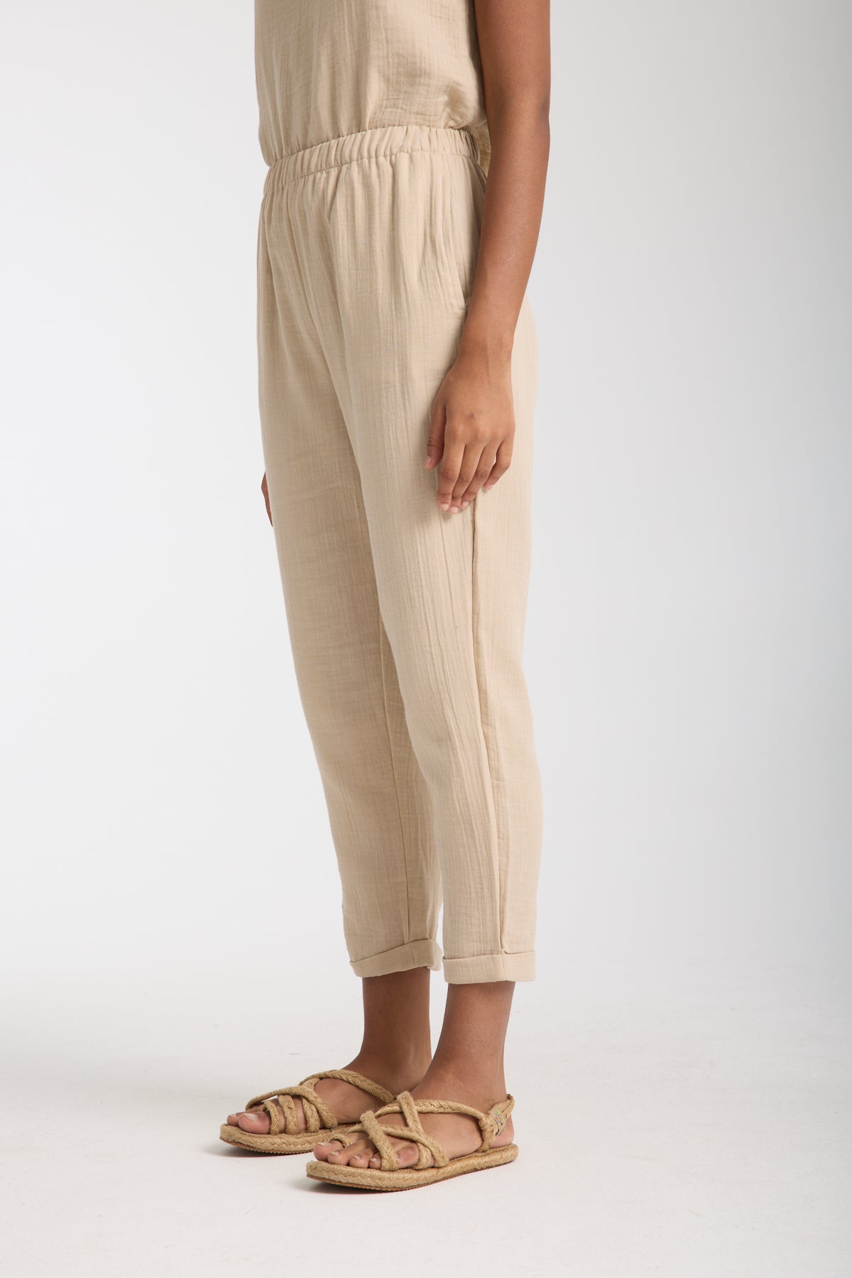 Double Layered Muslin Sleeveless Blouse and Plain Trouser Set
